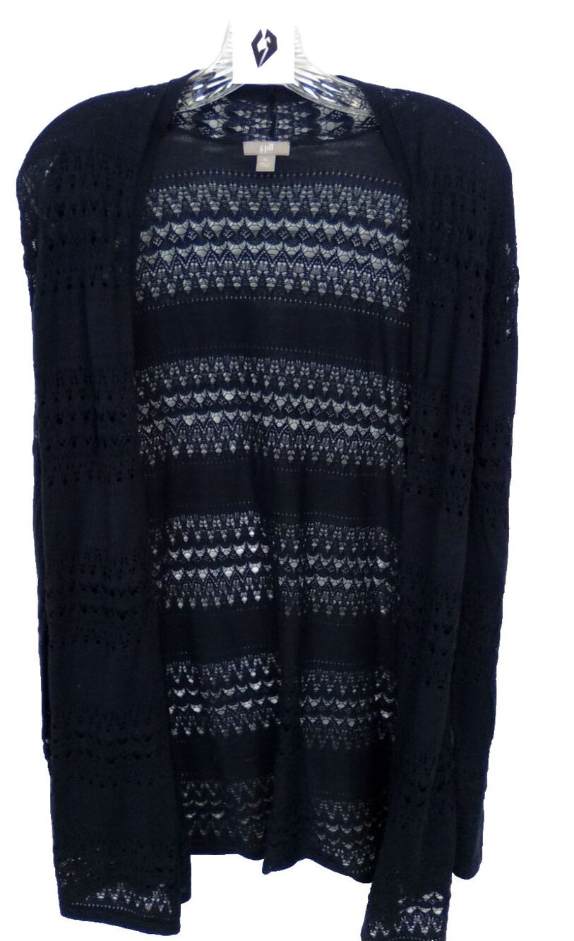 J Jill Women's Long Sleeve Crochet & Solid Cottage Summer Open Front Cardigan L